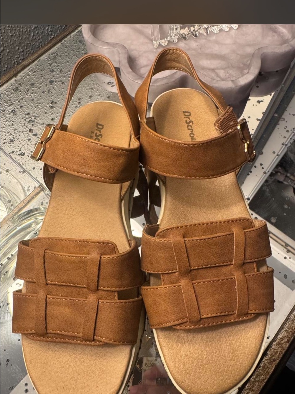 Dr. Scholl's Brown Woven Front Ankle-Strap Sandals